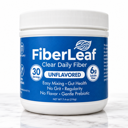 FiberLeaf Clear Daily Fiber unflavored, 30 servings, 6g soluble fiber per serving, 7.4 oz can